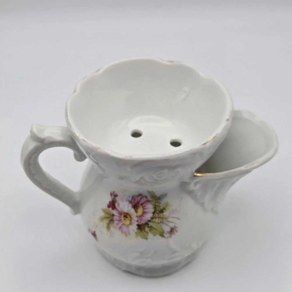 Vintage Floral‎ Shaving Scuttle Mug Victorian Cottagecore Flower Stand/Vase